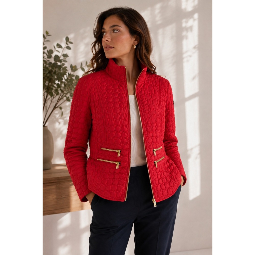 Paul & Shark Yachting Red Quilted Jacket Gold Hardware Luxury Italian Large